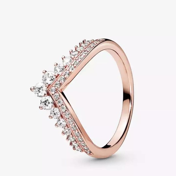Pandora Rose Gold Princess Wishbone Ring Size 8 - Picture 1 of 12